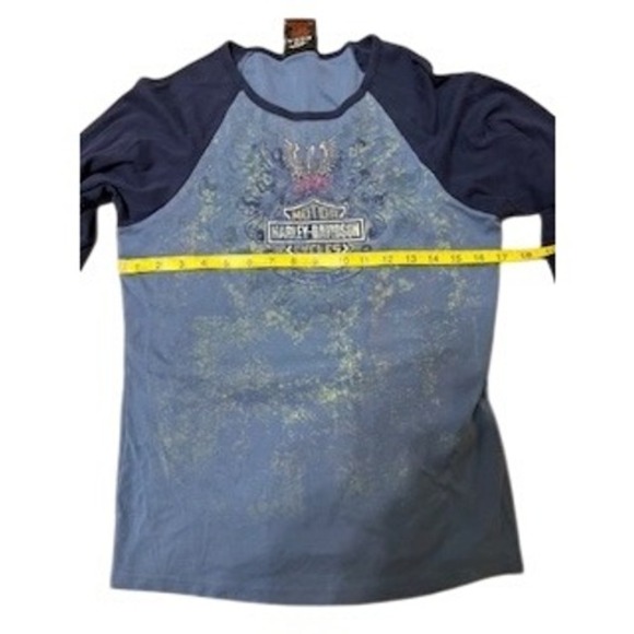 Harley Davidson Womens T Shirt XL Blue Three Quarter Sleeve Motorcycle Top‎ - Picture 4 of 6